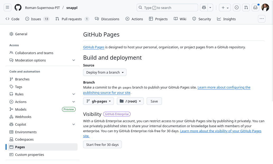 github pages activation